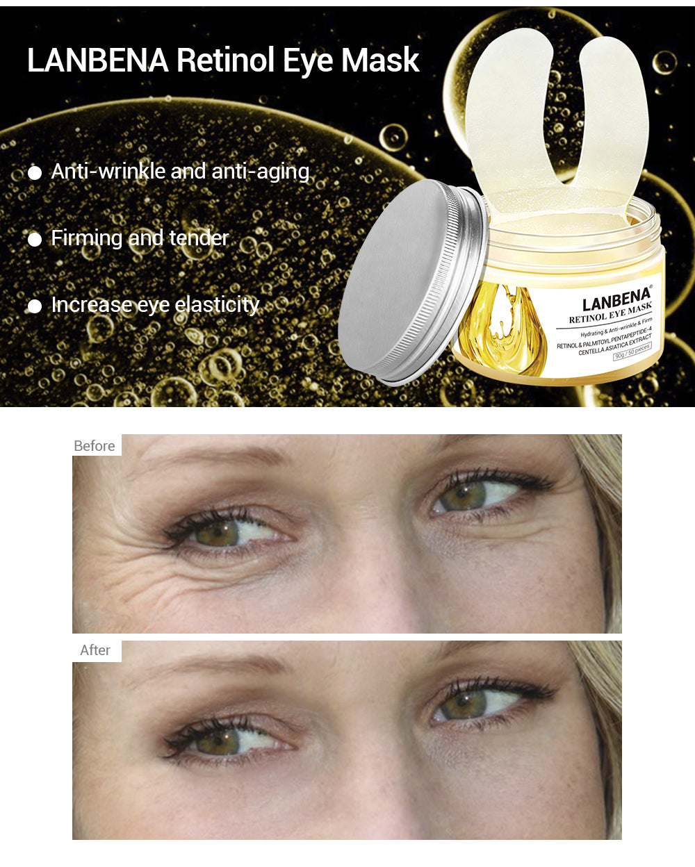 Retinol Eye Mask Hyaluronic Acid Eye Patches Serum Reduces Dark Circles Bags Eye Lines Repair Nourish Firming Skin Care